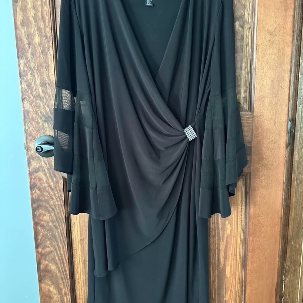 R&M Richards Black Long Sleeve Dress with Rhinestone Accent/Holiday dresss